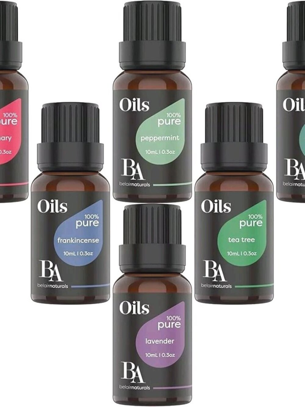 Set of 6 Essential Oils 100% Pure & Natural Therapeutic Grade .33oz/10ml Bottles